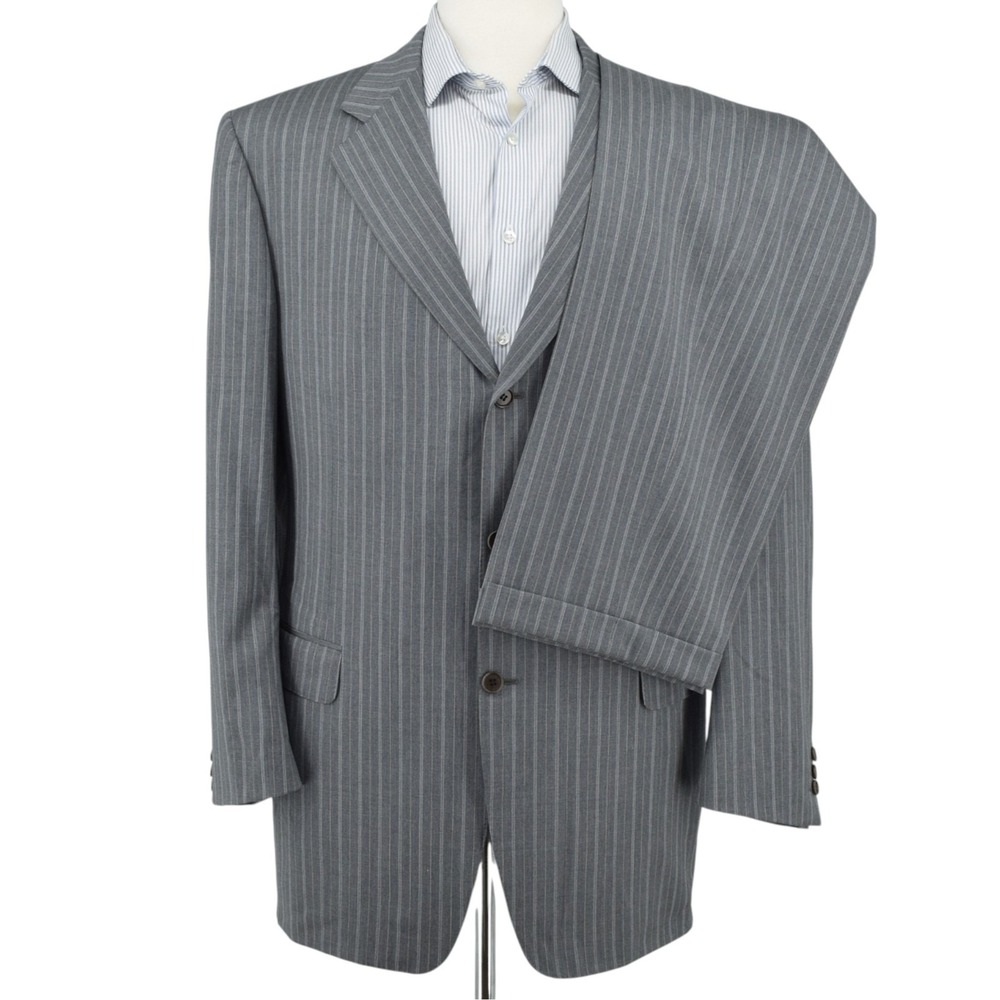 Canali Super 120s Grey Wool Pinstripe Suit 42L 3-Button Italian Suit - FLAWED